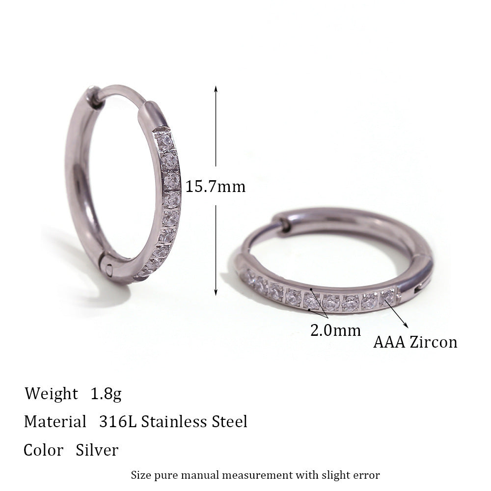 Titanium Steel Zircon Hoop Earrings – Geometric Gold & Steel Jewelry for Women