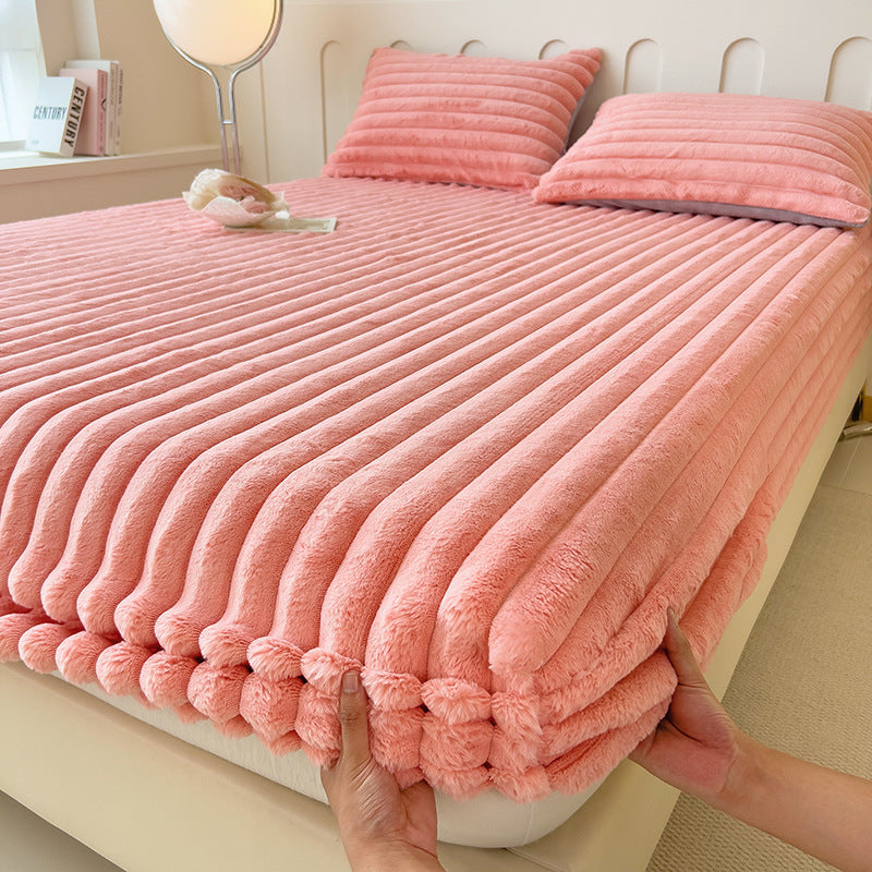 Autumn & Winter Imitation Angora Thickened Fitted Sheet – Soft Student Dormitory Bed Sheet