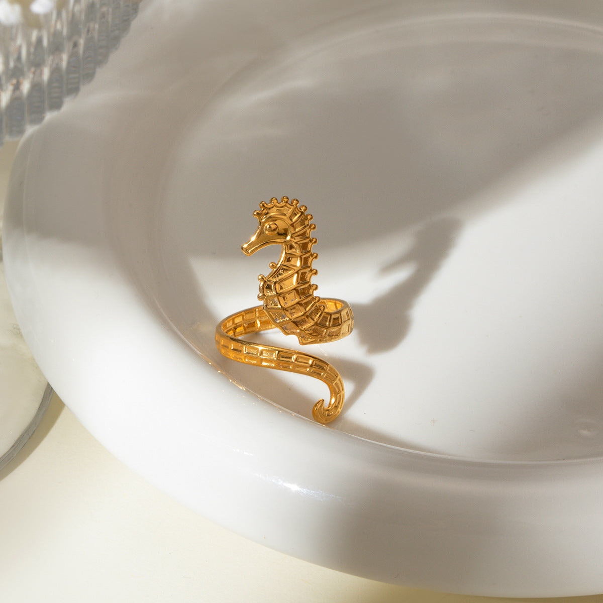 18K Gold Stainless Steel Seahorse Open Ring – Ocean Jewelry for Women