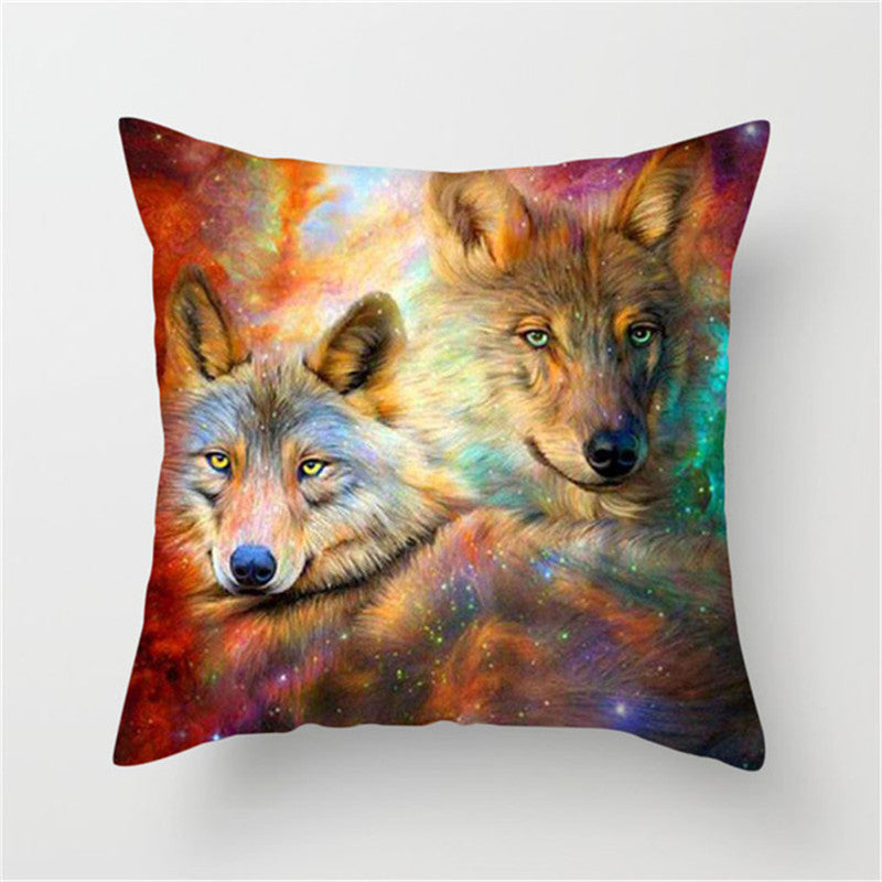 3D Fluorescent Wolf Polyester Pillowcase – Home Decoration Cushion Cover (No Pillow Core)