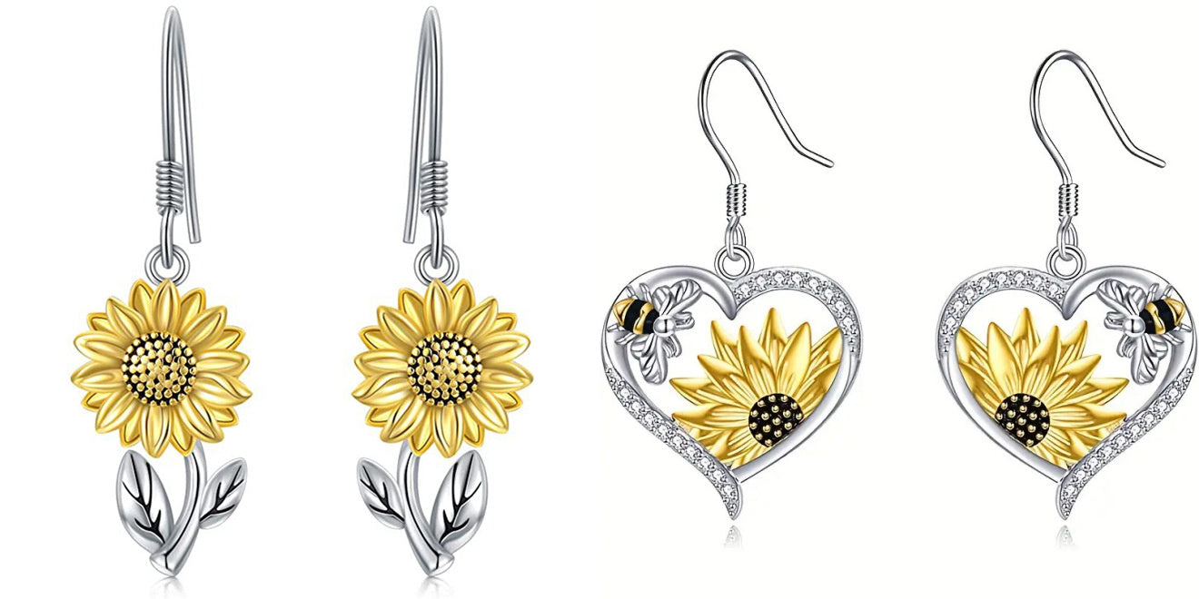 Bee Sunflower Heart Stud Earrings – Cute Fashion OL Alloy Jewelry for Women