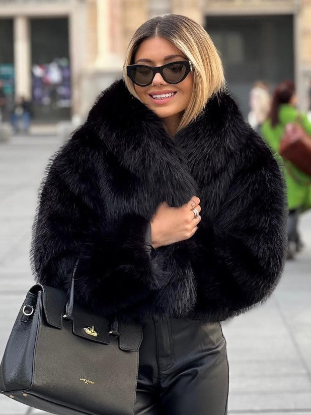 Winter Plush Coat Fashion Warm Thicken Fluffy Lapel Jacket Outwear Casual Long Sleeve Tops