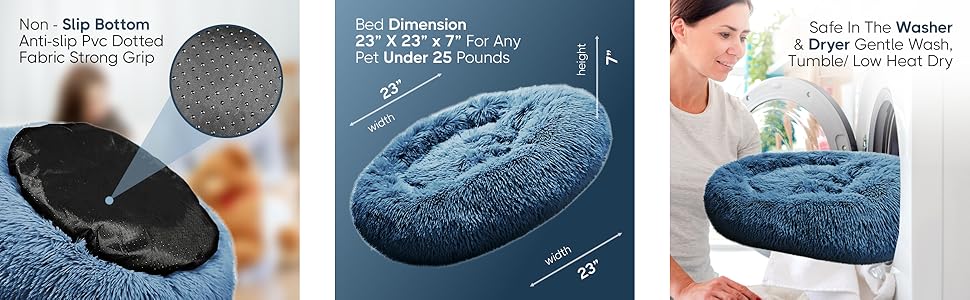 Self-Warming Round Pet Bed - Plush, Non-Slip Mat for Cats & Dogs
