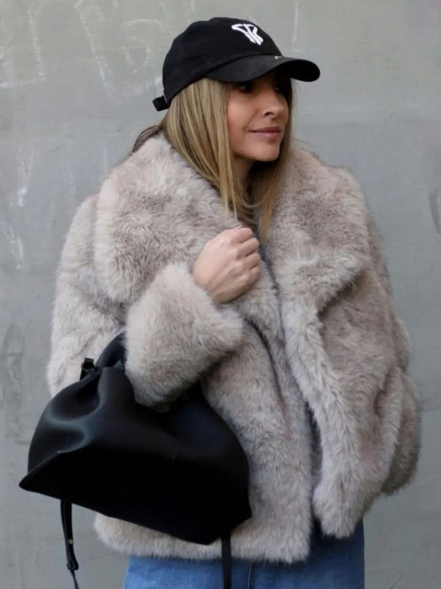 Winter Plush Coat Fashion Warm Thicken Fluffy Lapel Jacket Outwear Casual Long Sleeve Tops