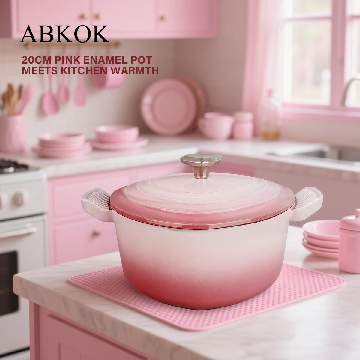 Preminum Cast Iron Dutch Oven with Lid, Heart-shape Enameled Soup Pot for All Stove Tops,Suitable for Stew Baking Slow Cooking