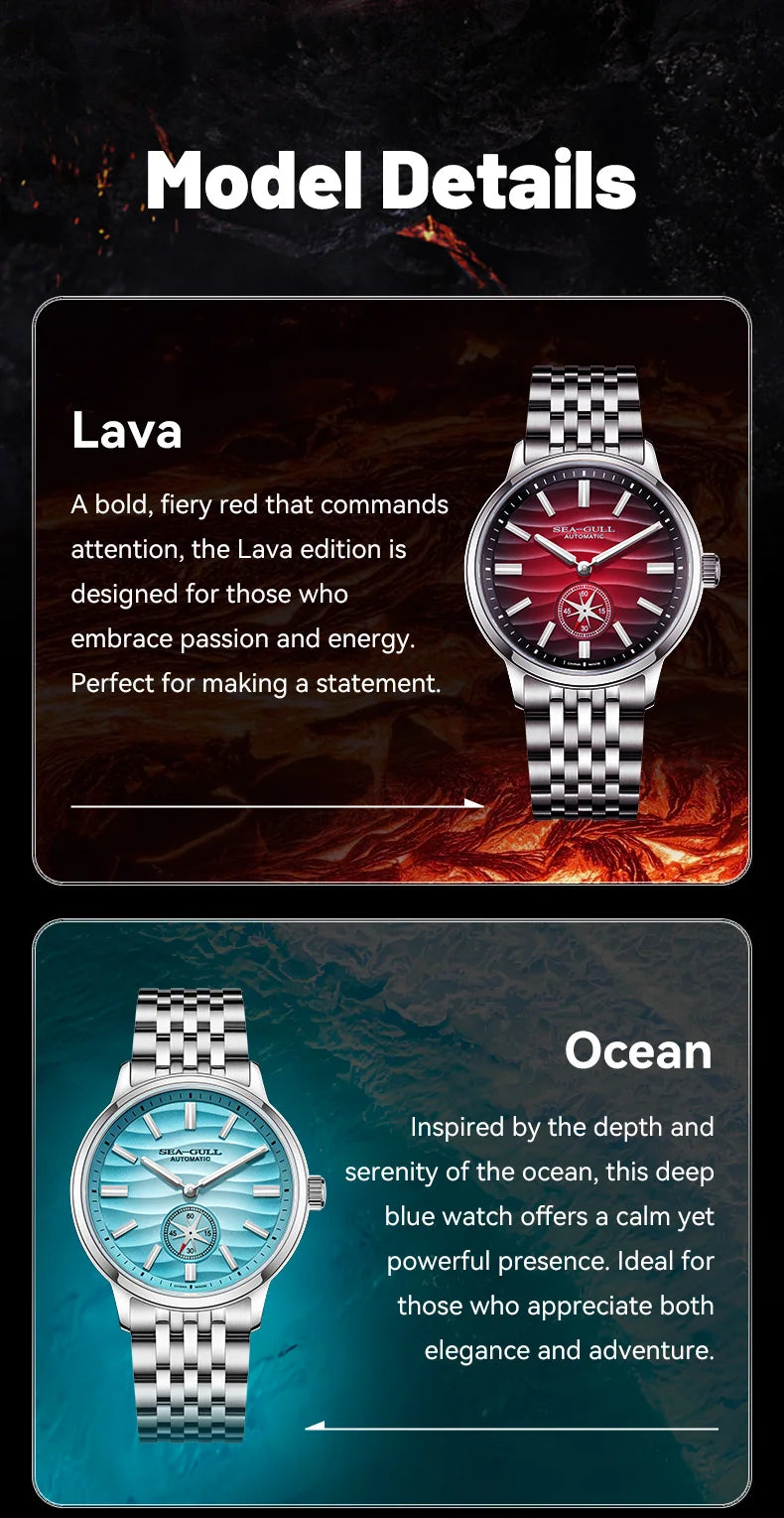Seagull Natural Series 39.5mm Men's Watch Automatic Mechanical Watches Luminous Stainless Steel Sapphire Bracelet 2025 New 6180
