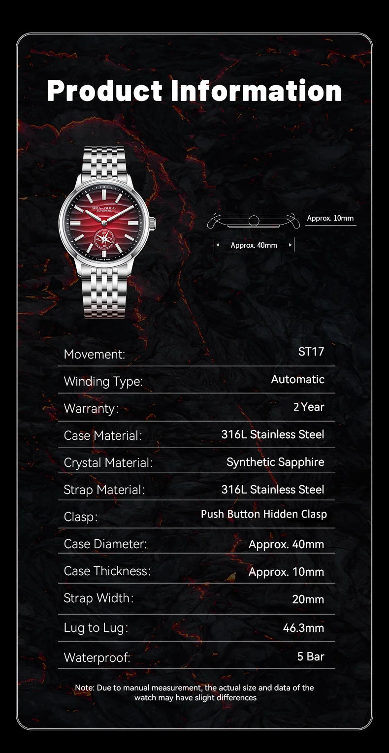 Seagull Natural Series 39.5mm Men's Watch Automatic Mechanical Watches Luminous Stainless Steel Sapphire Bracelet 2025 New 6180
