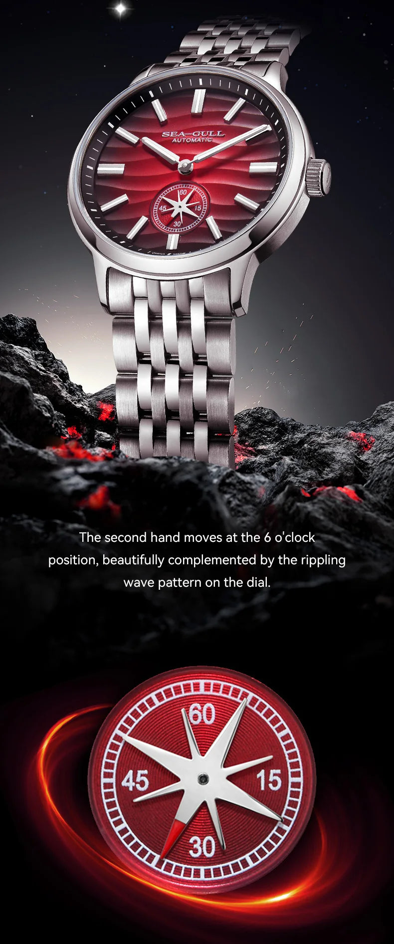 Seagull Natural Series 39.5mm Men's Watch Automatic Mechanical Watches Luminous Stainless Steel Sapphire Bracelet 2025 New 6180