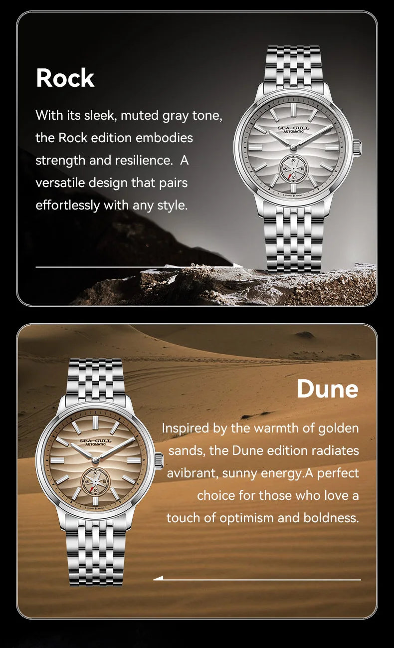 Seagull Natural Series 39.5mm Men's Watch Automatic Mechanical Watches Luminous Stainless Steel Sapphire Bracelet 2025 New 6180