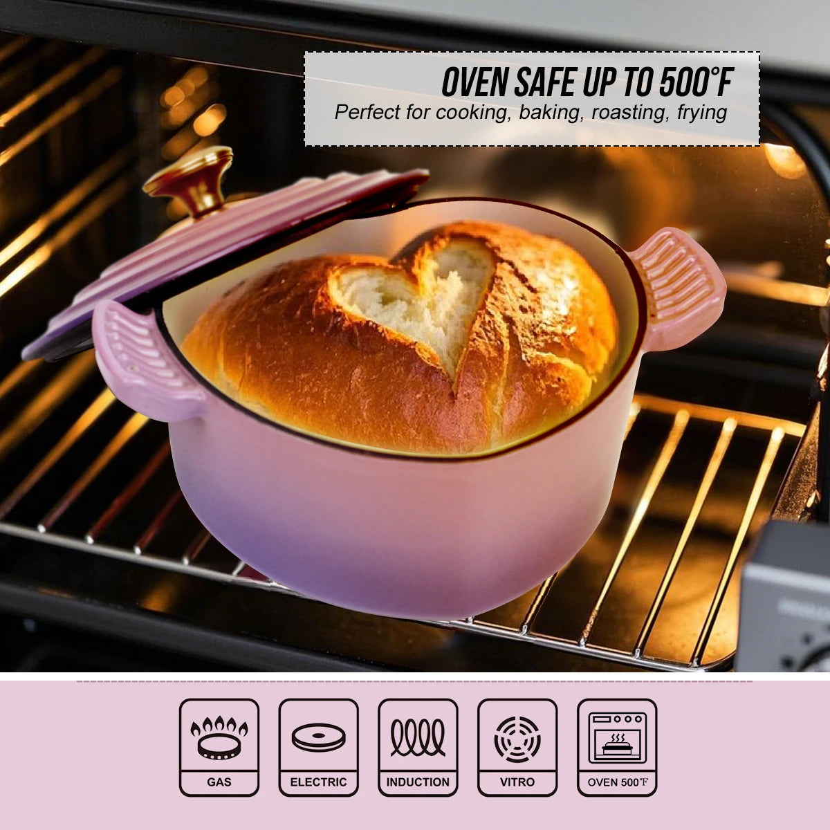 Preminum Cast Iron Dutch Oven with Lid, Heart-shape Enameled Soup Pot for All Stove Tops,Suitable for Stew Baking Slow Cooking