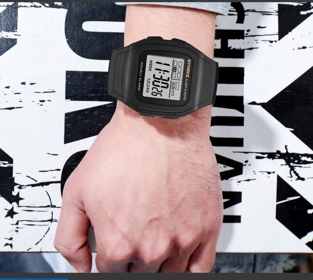 Men Digital Sports Watches, LED Display Timer 12/24 hours Digital Electronic Wristwatch Waterproof Clock