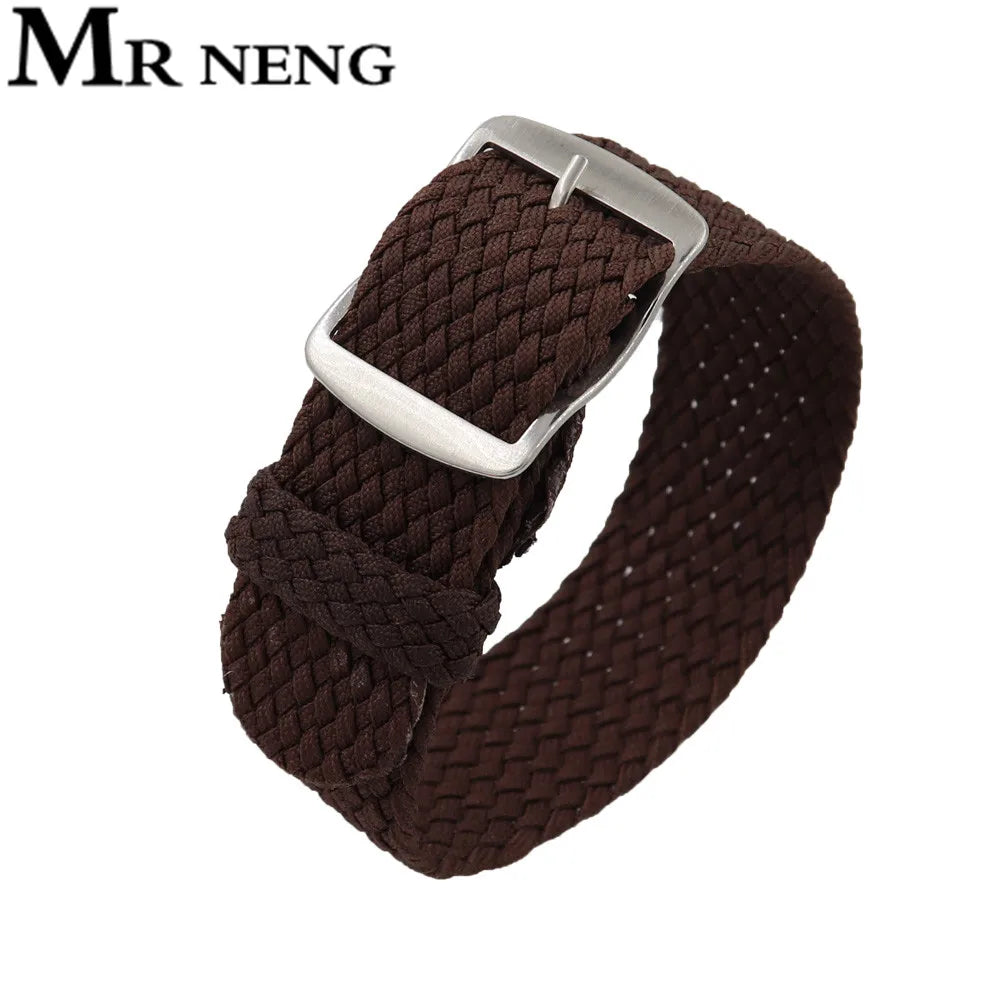 Watchband 18 20 22mm For Perlon Nylon Replacement Vintage Wrist Watch Band Belt Strap With Black&Silver Brushed Buckle Man Watch