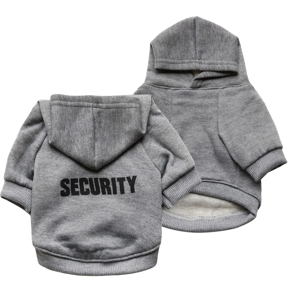 Security Service XXXL Dog Clothes Winter Hoodies with Sport Style Print Made of Fleece and Polyester for Spring Season