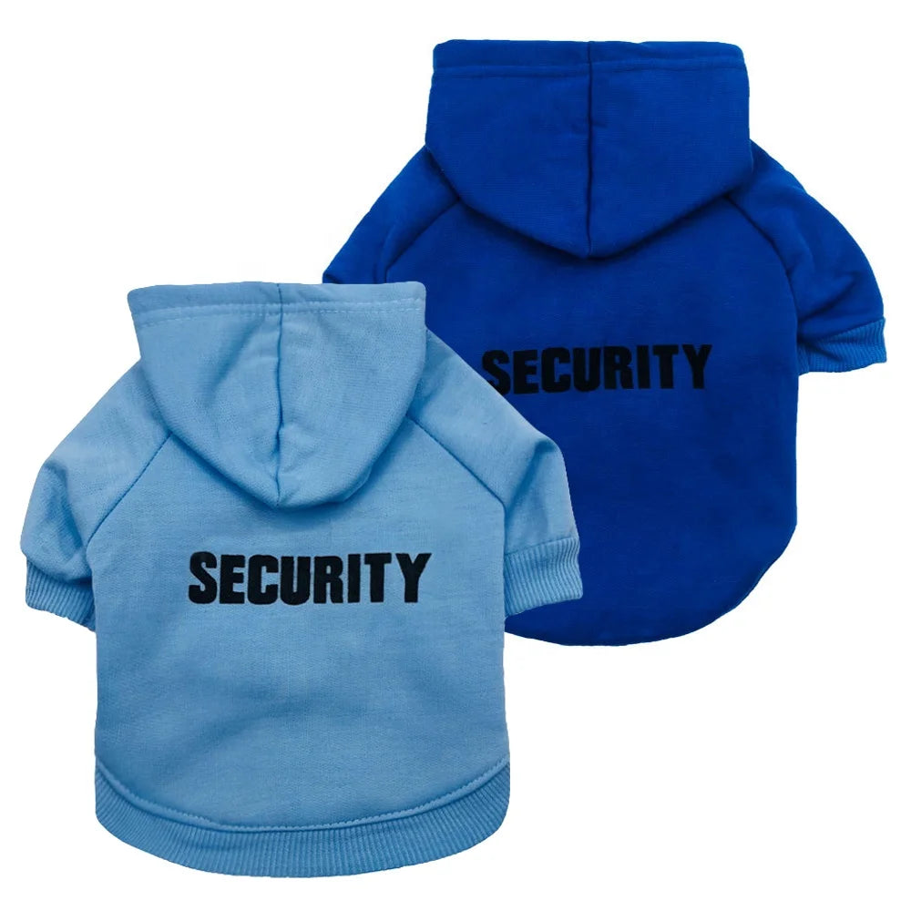 Security Service XXXL Dog Clothes Winter Hoodies with Sport Style Print Made of Fleece and Polyester for Spring Season
