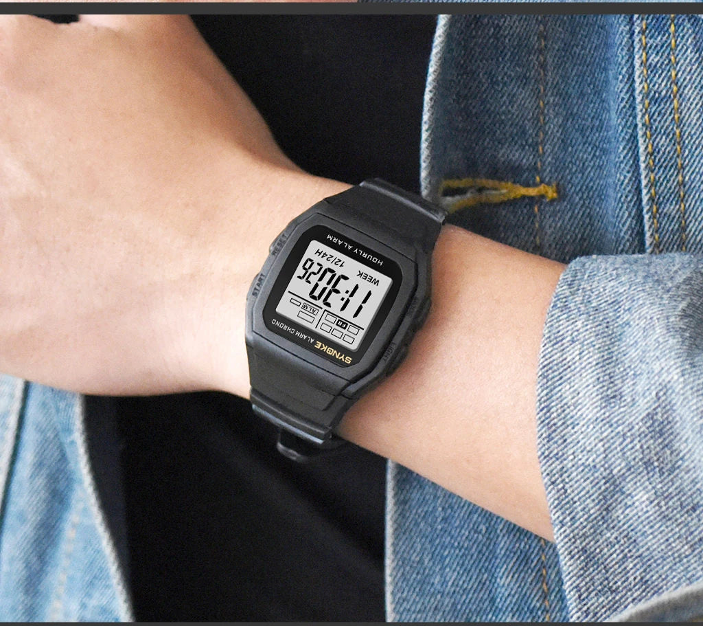 Men Digital Sports Watches, LED Display Timer 12/24 hours Digital Electronic Wristwatch Waterproof Clock