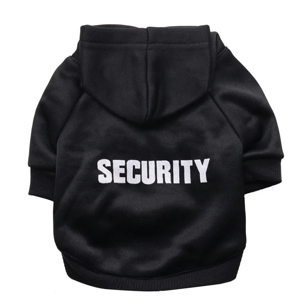 Security Service XXXL Dog Clothes Winter Hoodies with Sport Style Print Made of Fleece and Polyester for Spring Season