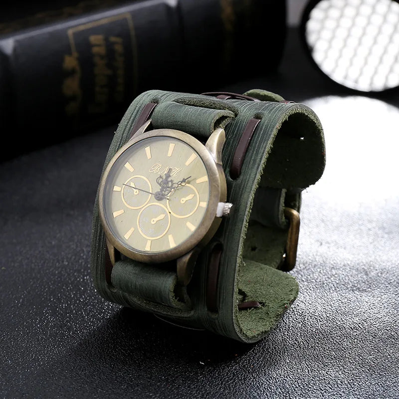 Men's Watches Punk Retro Decorative Wide Strap Watch Male Reloj Clock Leather Bracelet Quartz Military Man WristWatch
