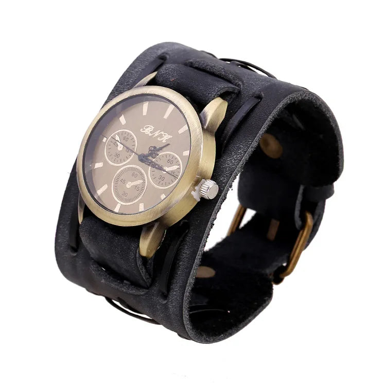 Men's Watches Punk Retro Decorative Wide Strap Watch Male Reloj Clock Leather Bracelet Quartz Military Man WristWatch