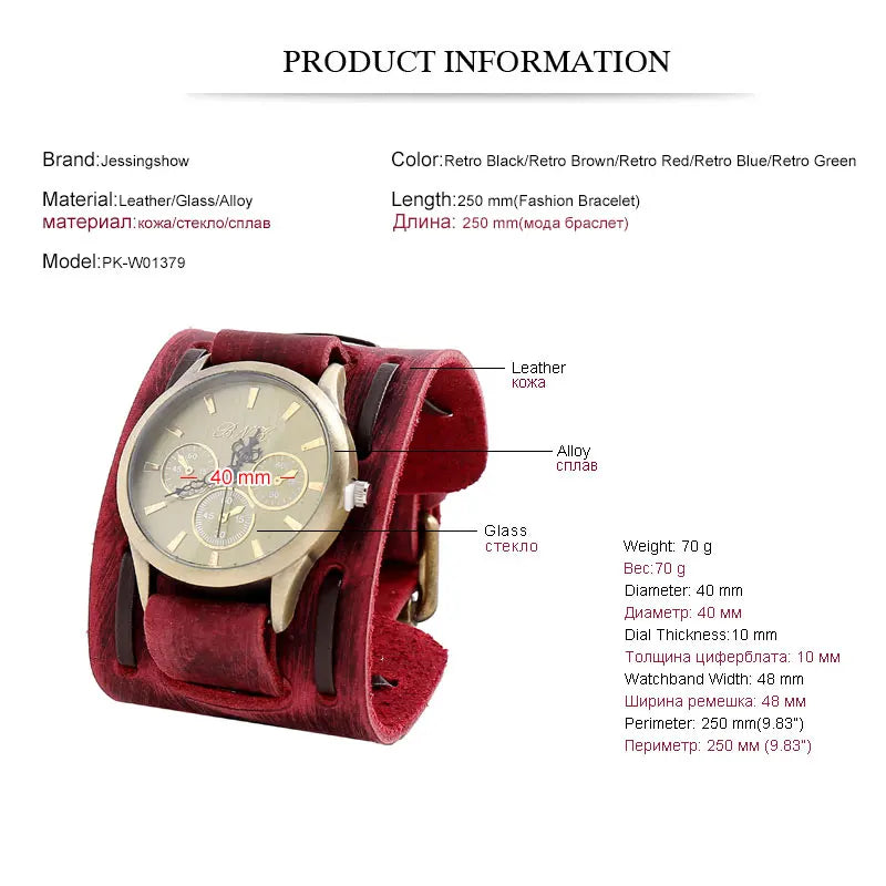 Men's Watches Punk Retro Decorative Wide Strap Watch Male Reloj Clock Leather Bracelet Quartz Military Man WristWatch