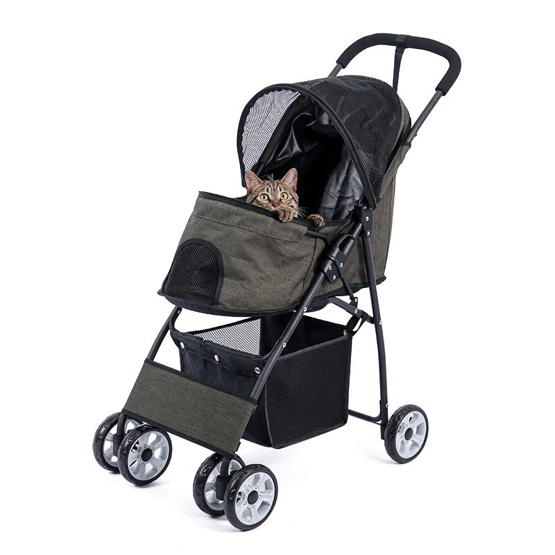4-Wheel Pet Jogger - All-Terrain Stroller with Storage Basket