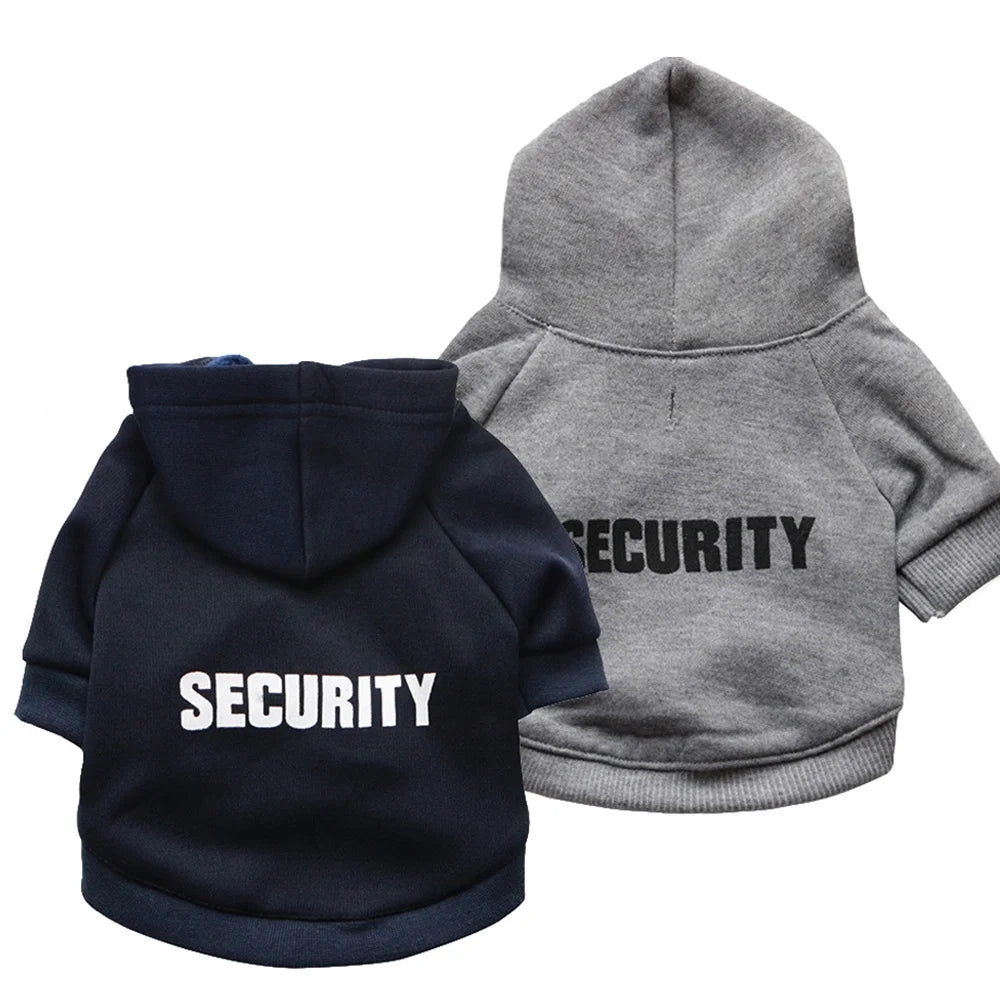 Security Service XXXL Dog Clothes Winter Hoodies with Sport Style Print Made of Fleece and Polyester for Spring Season