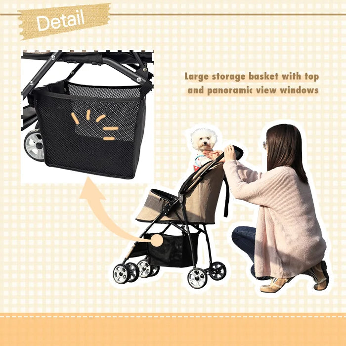 4-Wheel Pet Jogger - All-Terrain Stroller with Storage Basket