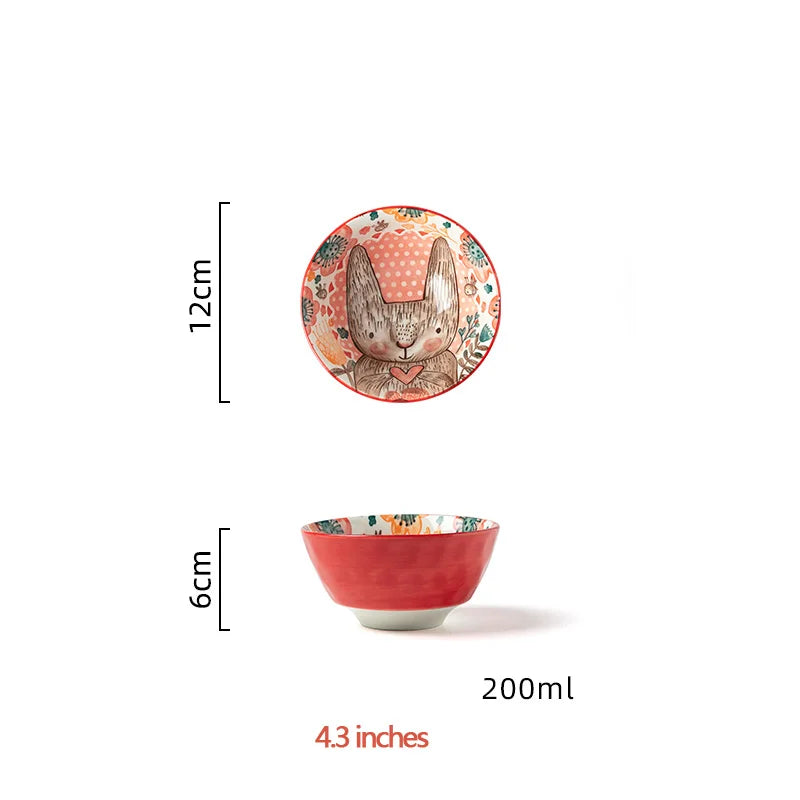 1pc/cute rabbit hand-painted bowl and plate underglaze ceramic household soup bowl commercial hotel noodle bowl fruit salad bowl