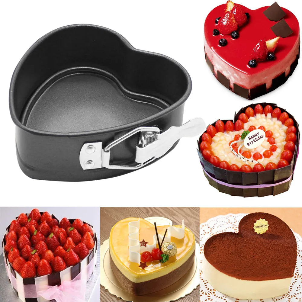 1Pc Baking Pans Bakeware Kitchen Cake mold Love Heart Shape baking dish Heavy Carbon Non-stick Slipknot Removable Base Tray ZXH