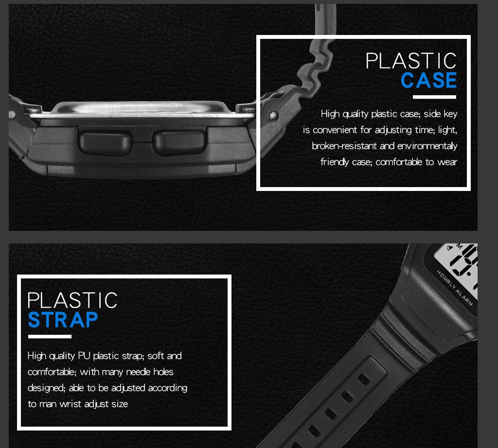 Men Digital Sports Watches, LED Display Timer 12/24 hours Digital Electronic Wristwatch Waterproof Clock