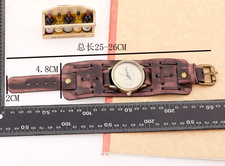 Men's Watches Punk Retro Decorative Wide Strap Watch Male Reloj Clock Leather Bracelet Quartz Military Man WristWatch