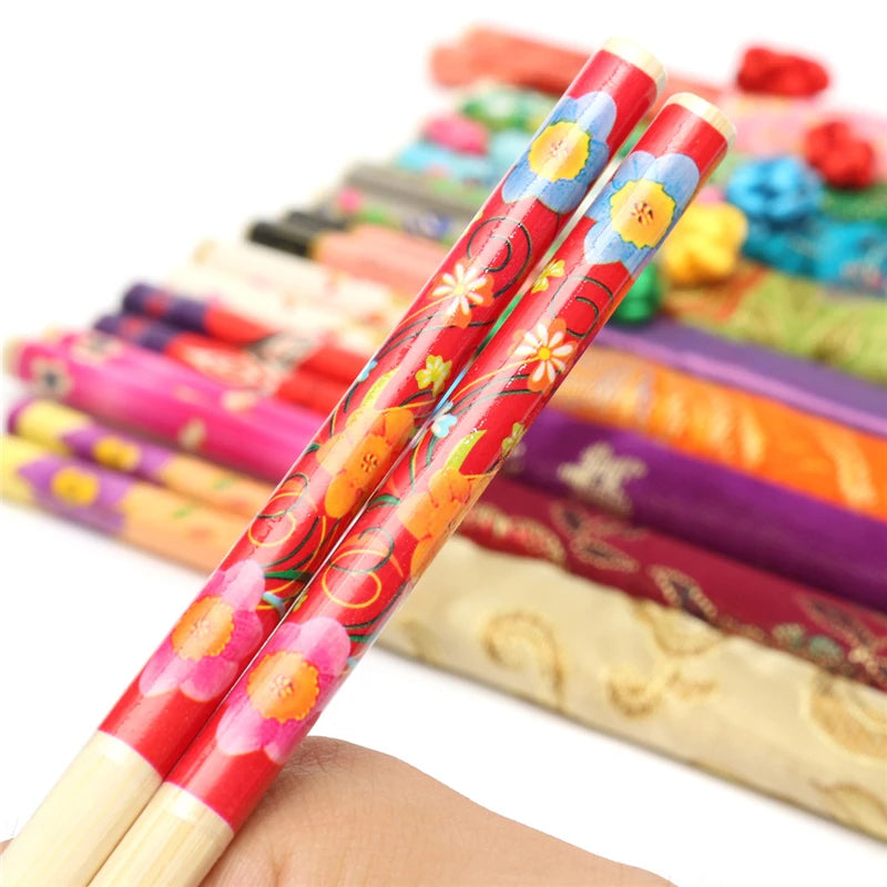 Aomily 10 Pairs/Set Natural Bamboo Chopsticks Traditional Vintage Handmade Chinese Dinner Eco-friendly Hashi Individual Wrapped