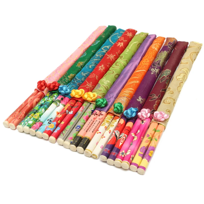Aomily 10 Pairs/Set Natural Bamboo Chopsticks Traditional Vintage Handmade Chinese Dinner Eco-friendly Hashi Individual Wrapped