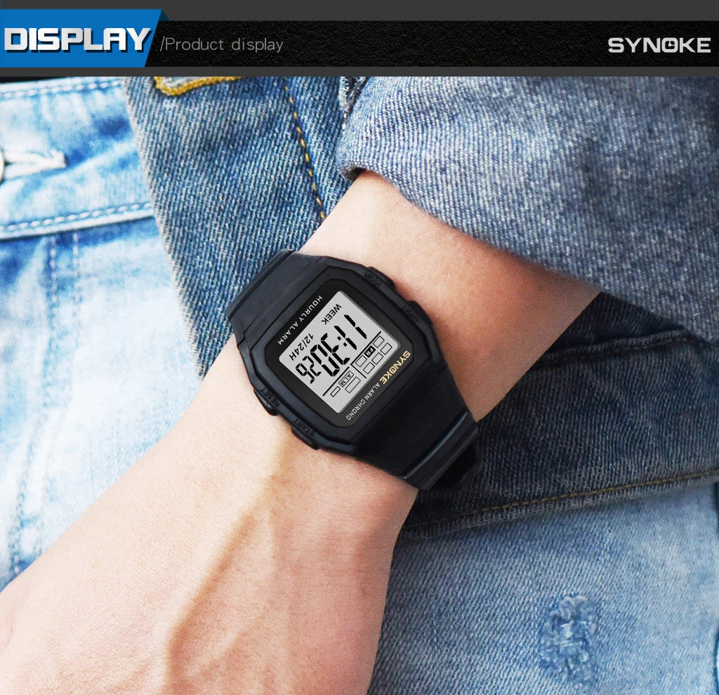 Men Digital Sports Watches, LED Display Timer 12/24 hours Digital Electronic Wristwatch Waterproof Clock
