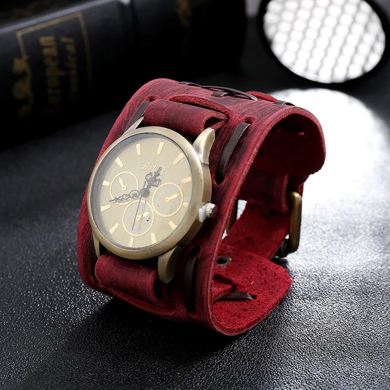 Men's Watches Punk Retro Decorative Wide Strap Watch Male Reloj Clock Leather Bracelet Quartz Military Man WristWatch