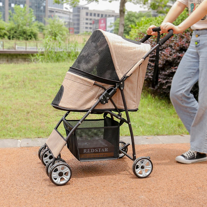 4-Wheel Pet Jogger - All-Terrain Stroller with Storage Basket