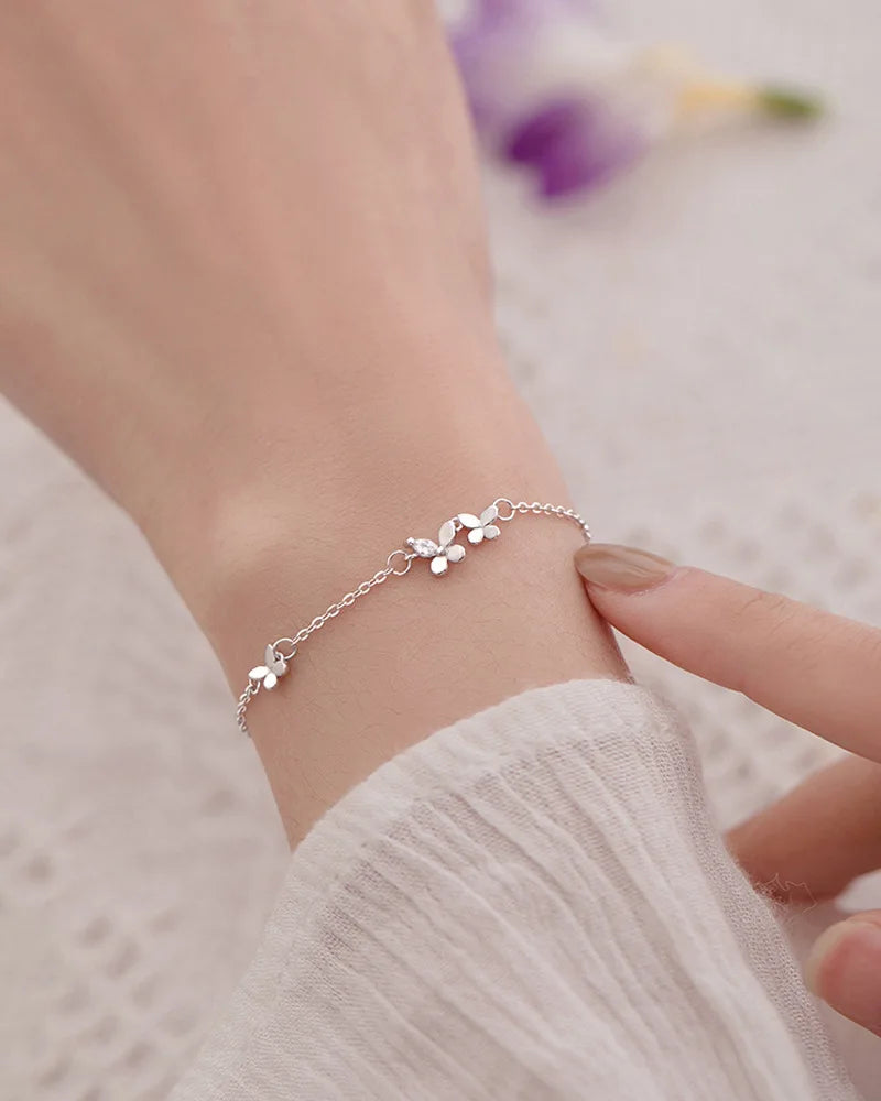 VENTFILLE 925 Silver Diamond-Studded Butterfly Bracelet Women's Fashion Temperament Flower Adjustable Bracelet