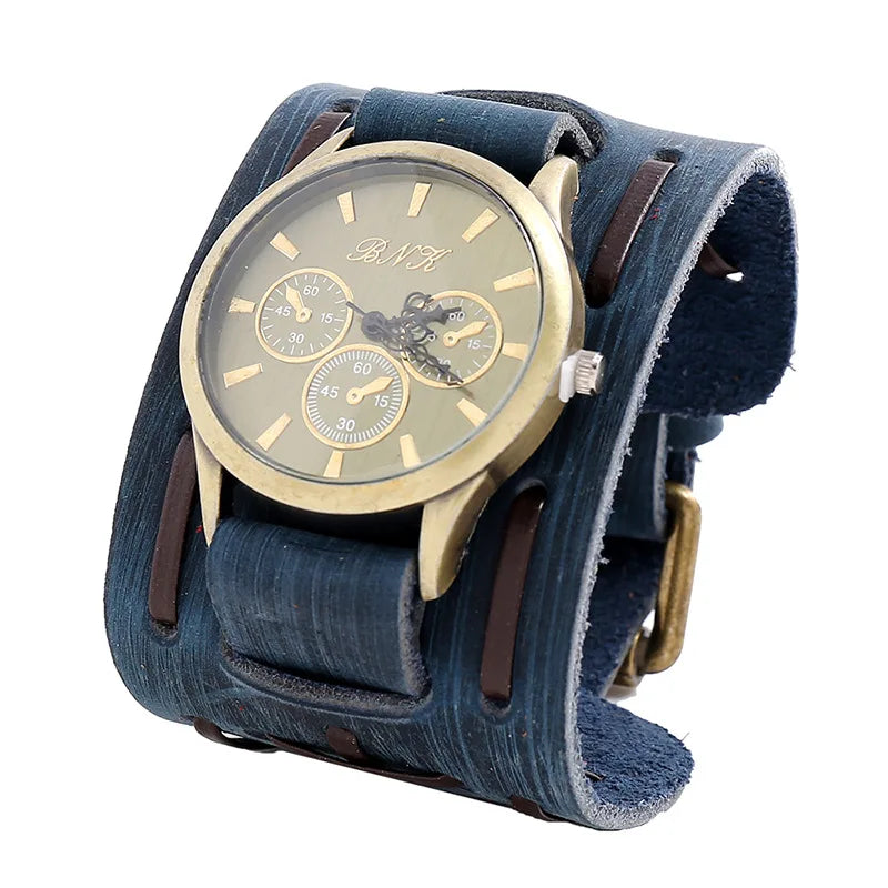 Men's Watches Punk Retro Decorative Wide Strap Watch Male Reloj Clock Leather Bracelet Quartz Military Man WristWatch