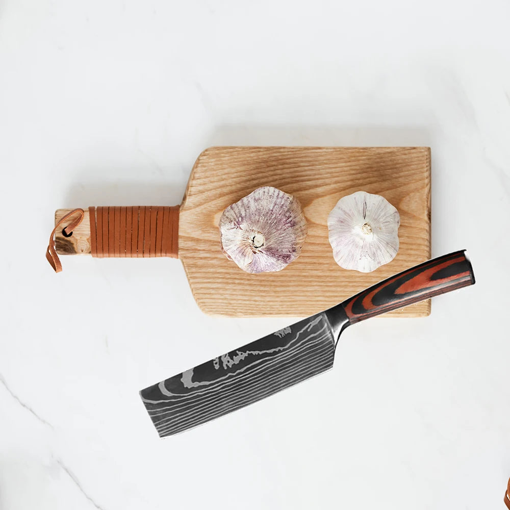 Chef knife 1-10 Pcs Set Kitchen Knives Laser Damascus Pattern Sharp Japanese Santoku Knife Cleaver Slicing Utility Knife