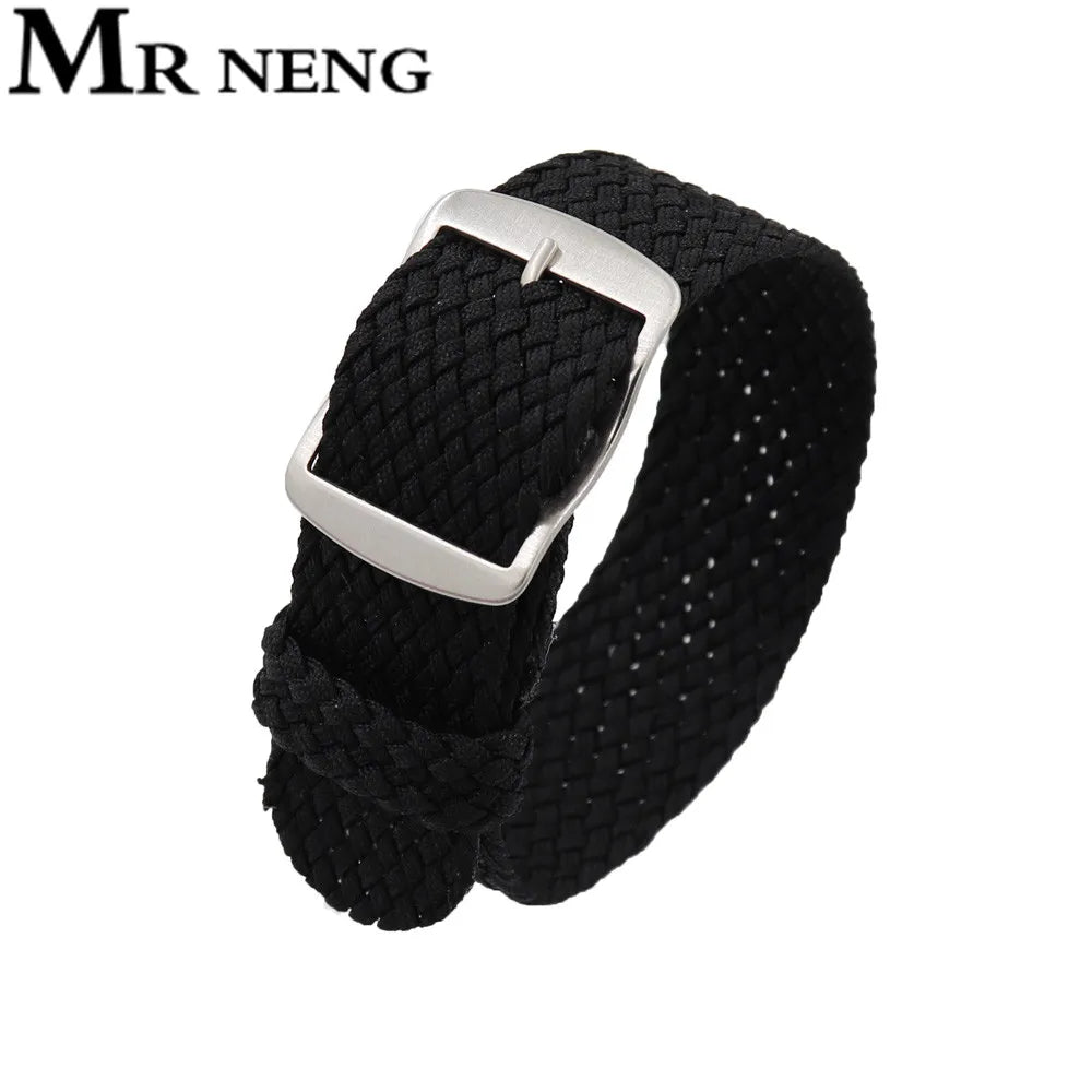 Watchband 18 20 22mm For Perlon Nylon Replacement Vintage Wrist Watch Band Belt Strap With Black&Silver Brushed Buckle Man Watch