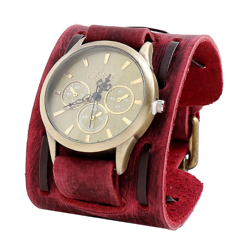 Men's Watches Punk Retro Decorative Wide Strap Watch Male Reloj Clock Leather Bracelet Quartz Military Man WristWatch