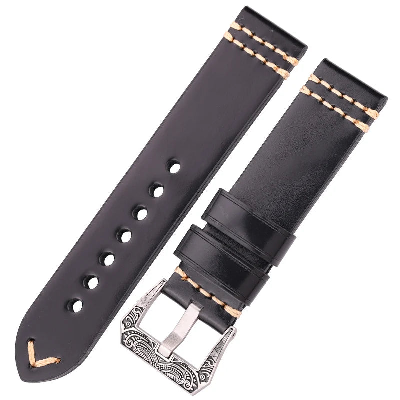 Handmade Watchband 20mm 22mm 24mm Genuien Leather Watch Band Strap 4 Colors Cowhide Watch Accessories Retro Steel Buckle