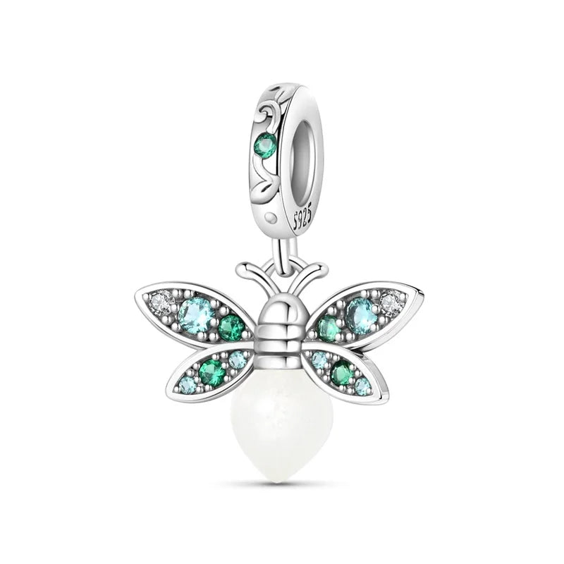 100% 925 Sterling Silver Creative Blue Luminous Firefly Charms Pendants Fit Qikaola 925 Original Bracelets DIY Birthday Jewelry