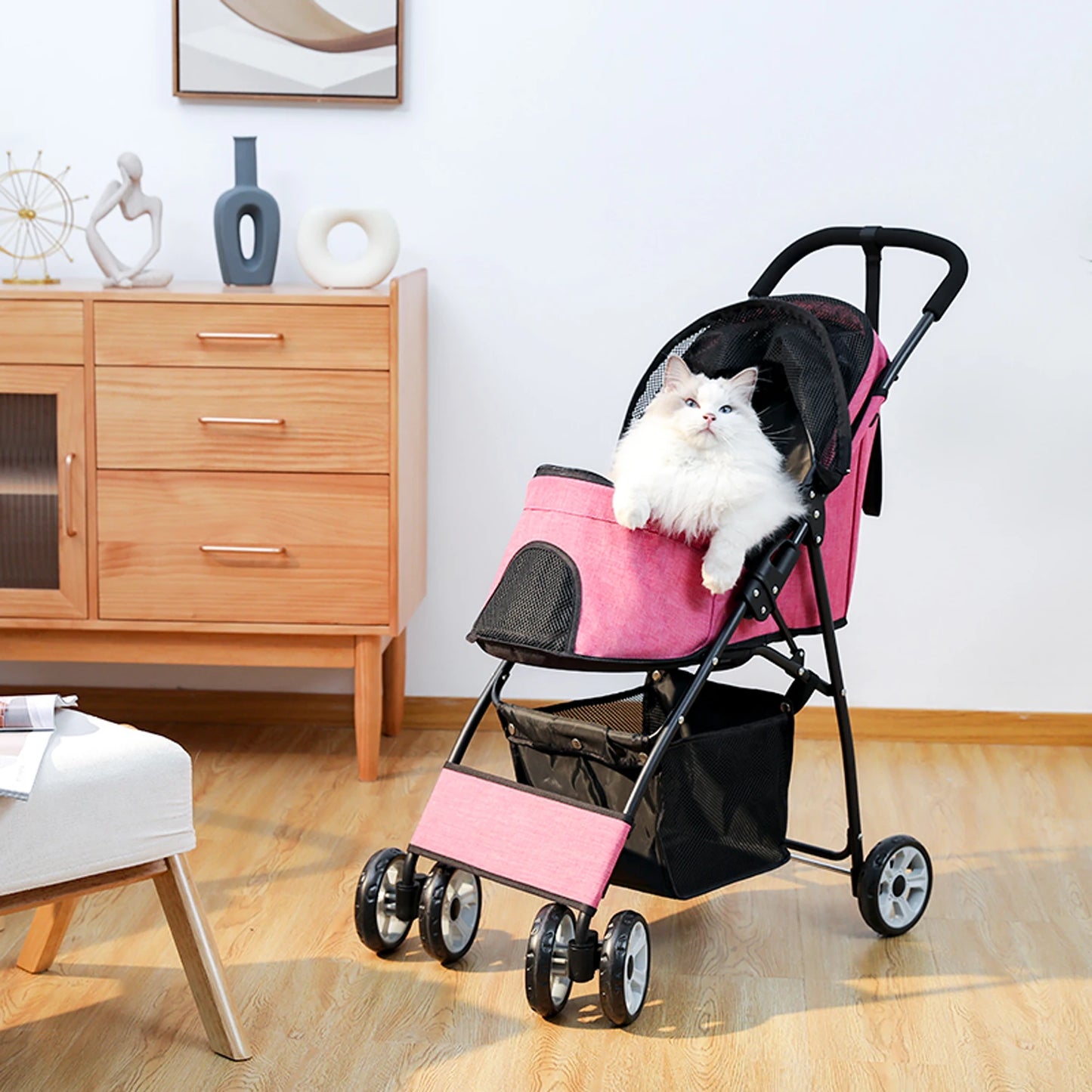 4-Wheel Pet Jogger - All-Terrain Stroller with Storage Basket