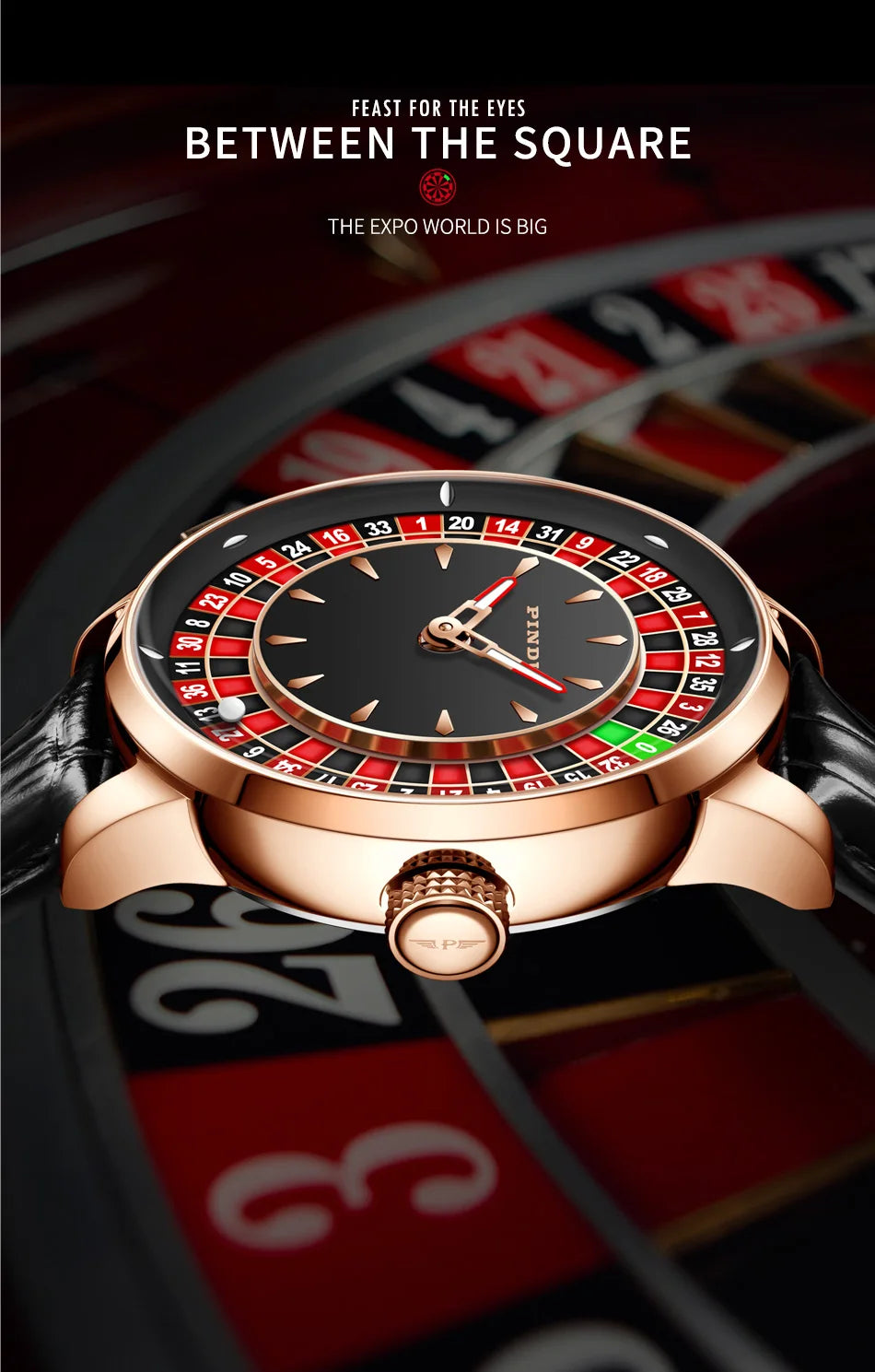PINDU Players Gambling Series Men's Mechanical Watch European Roulette Poker Game Dial Automatic Movement Design Party Watch