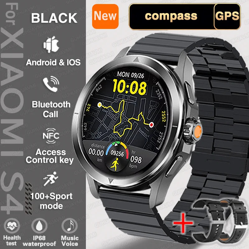 S4 Ultra Outdoor Sport Smart Watch Men AMOLED HD Screen NFC GPS Compass Heart rate Waterproof Bluetooth Call SmartWatch