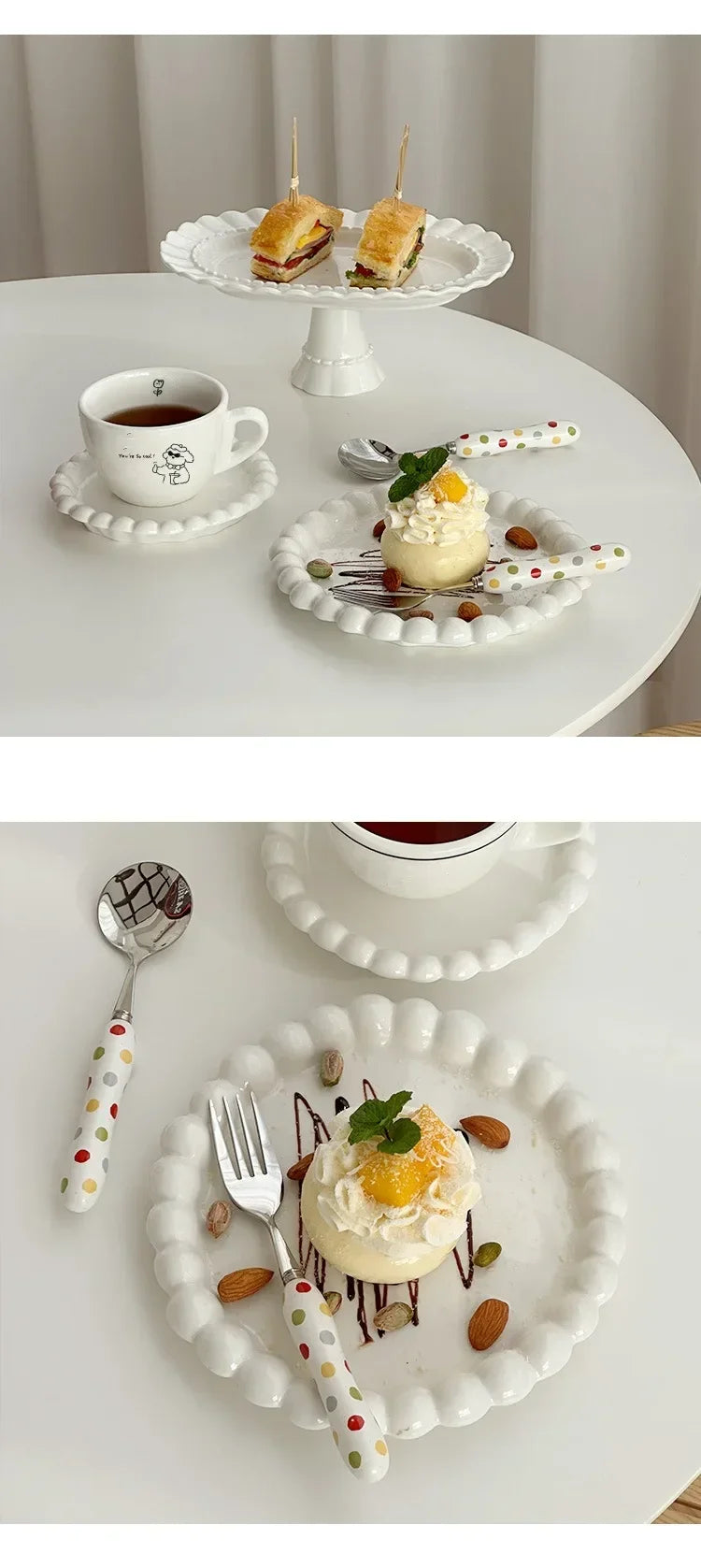 Ins Style Beaded Dessert Plate French Western Food Plate Ceramic Breakfast Plate Ornaments Poses Ceramic Dishes
