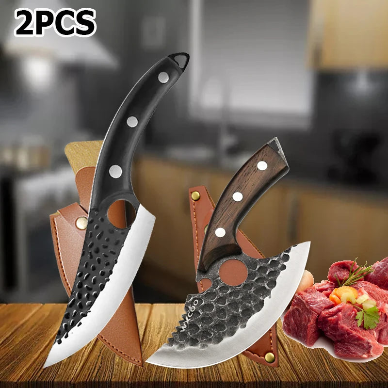Butcher Knife Handmade Forged Kitchen Knife Set Multifuntional Bottle Opener Chef Knives for Meat Cutting Cooking Household
