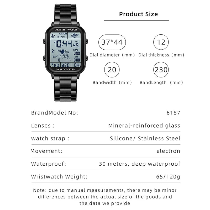Digital Watche for Man Stopwatch Wristwatch Clock Electronic Watch Outdoor Timing Wristwatch Multi-Function Digital montre homme