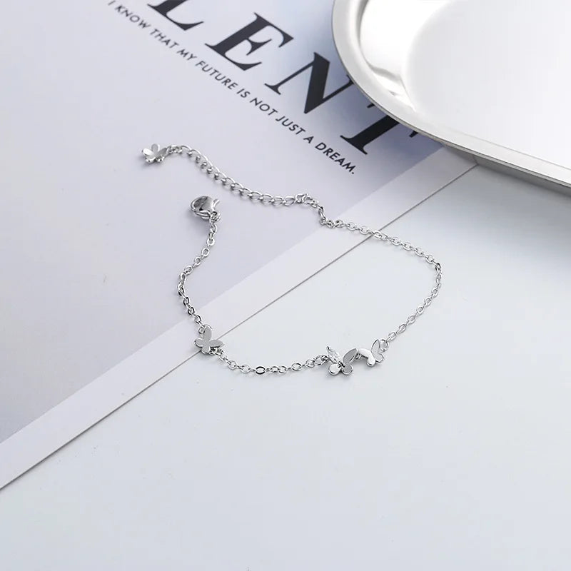 VENTFILLE 925 Silver Diamond-Studded Butterfly Bracelet Women's Fashion Temperament Flower Adjustable Bracelet