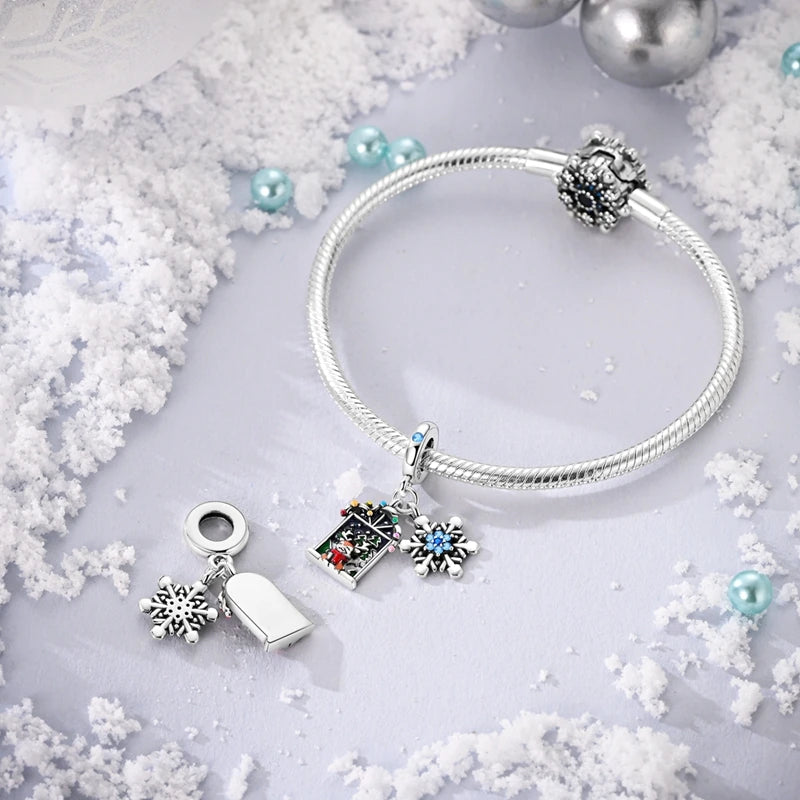 New Fireplace Snowman Sweater Sweet Romantic Christmas Winter Theme Charms Beads Fit Pan 925 Original Bracelets DIY Fine Jewelry
